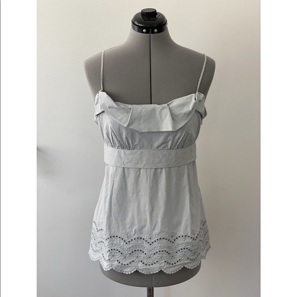 BCBG Max Azria - blue & white - seersucker tank with bow - eyelet lace detailing - Picture 1 of 7